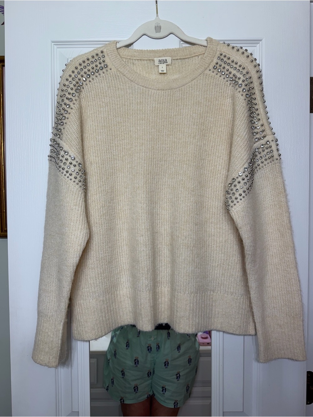 a.n.a Cream Knit Sweater with Silver Stud Embellishment